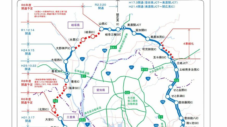 利便性が増す東海環状自動車道。詳しくは後述（国土交通省 中部地方整備局 岐阜国道事務所の資料より）