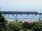 東海道線根府川鉄橋を走る80系電車