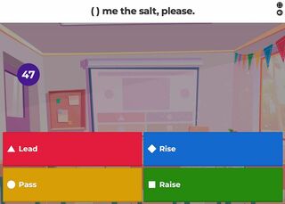 Kahoot!のゲーム画面。児童生徒は4つの選択肢から解答を選ぶ