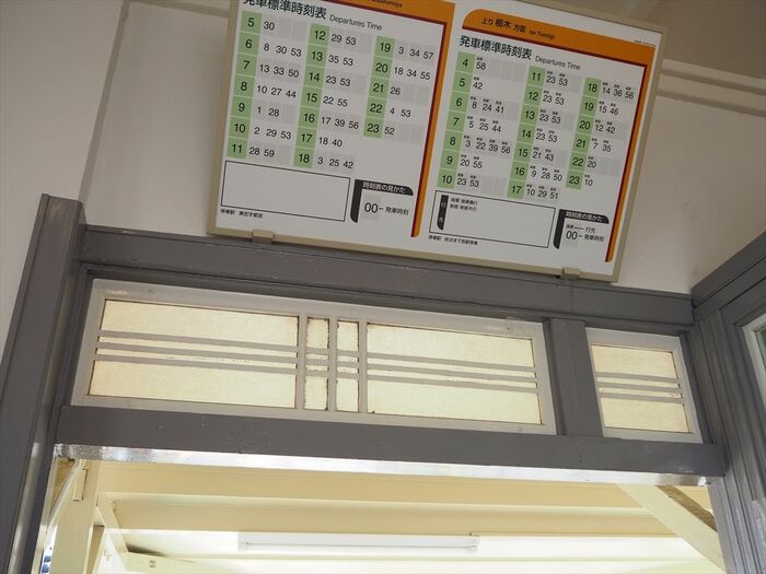 改札上の欄間。ときわ台駅と類似したデザインだ