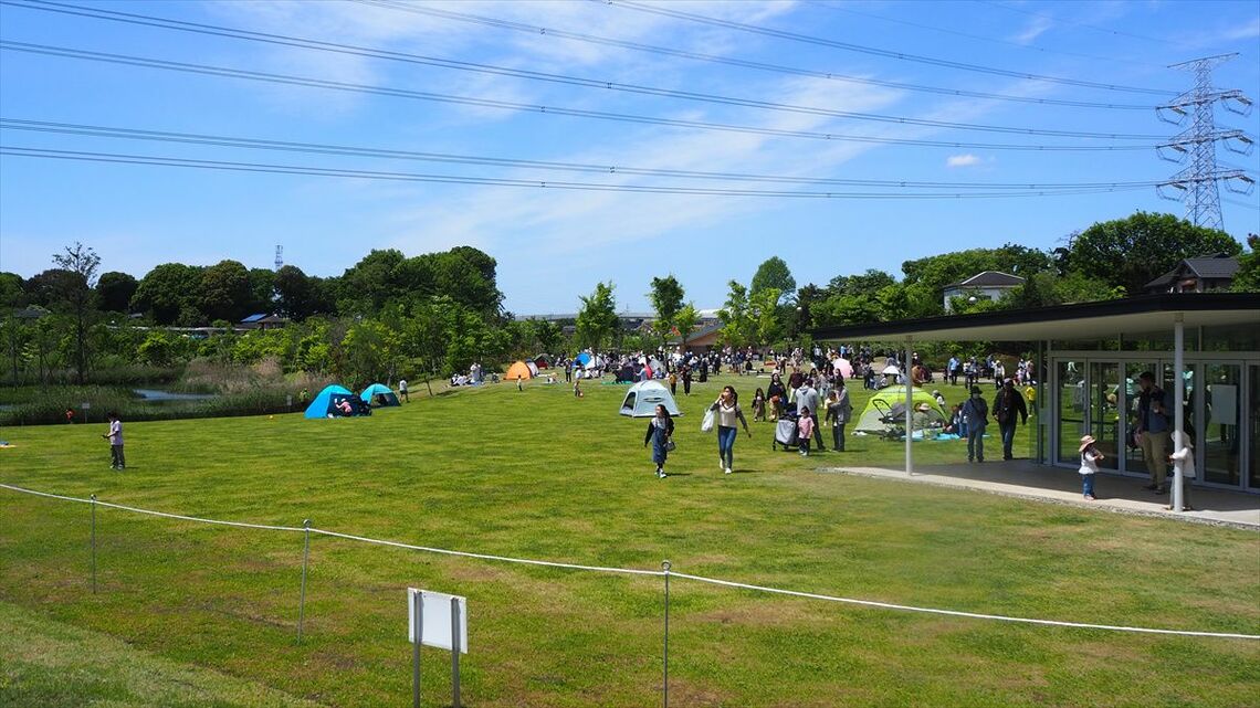 広大な芝生広場と歴史自然資料館（筆者撮影）