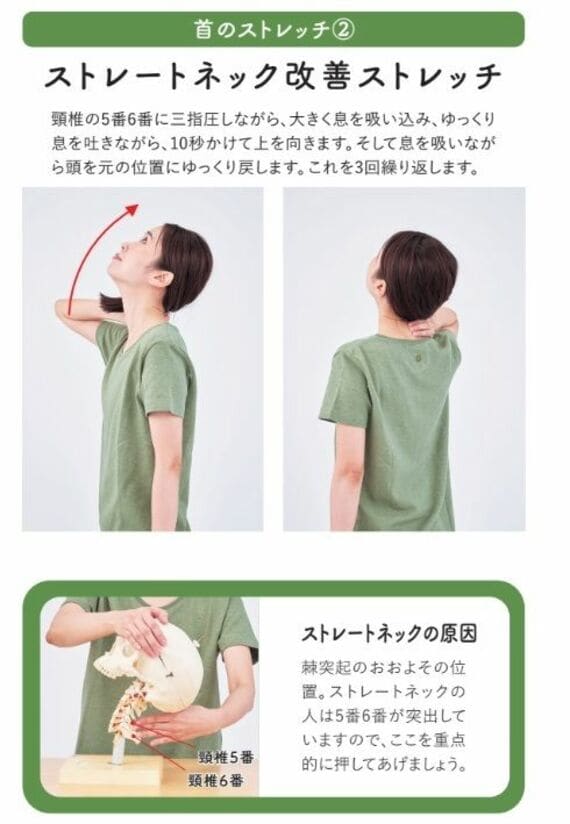 ストレートネック改善ストレッチ（画像：小さな町の名治療家が教える 30万人の痛みを治した首押し健康法より抜粋）