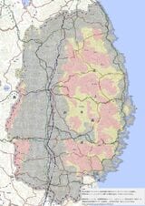 イヌワシの重要な生息地および生息地。国土地理院地図や環境省生物多様性センターのGISデータを使用し、岩手県が作成。レッドゾーンなど3つのゾーンに区分されている