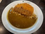 頼んだのは、ポークカレー。ロースカツをトッピング（352円）。さらにサラダも追加。これで合計額は……（筆者撮影）