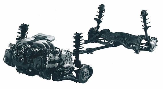 水平対向エンジン＋AWDを採用するアルシオーネSVXのパワートレイン（写真：SUBARU）