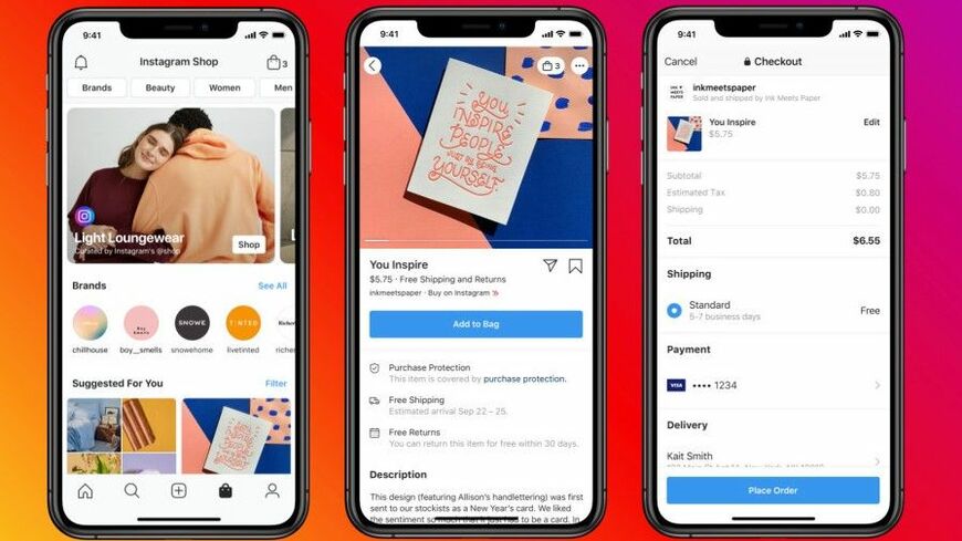 インスタグラムではライブ配信での「投げ銭」機能や投稿動画での広告収入など、クリエイターの収益化を可能にするほか、写真のように中小業者向けに通販の仕組みも用意し、稼げる手段を増やしている（画像：Instagram、画面はアメリカで試験運用中の機能を含む）