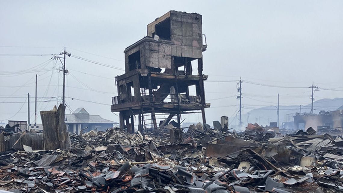 地震による大規模な火災で焼失した輪島朝市の様子