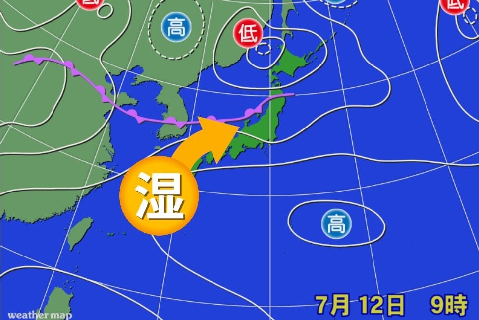 7月12日の天気図（出典：weathermap）