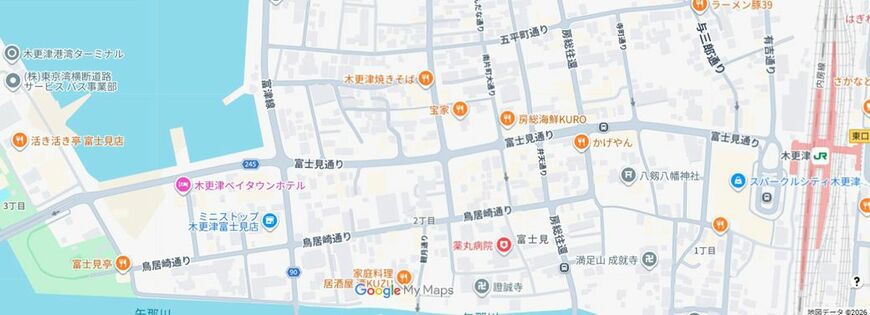 木更津駅から港方面へつながる富士見通り（Googleマイマップ）