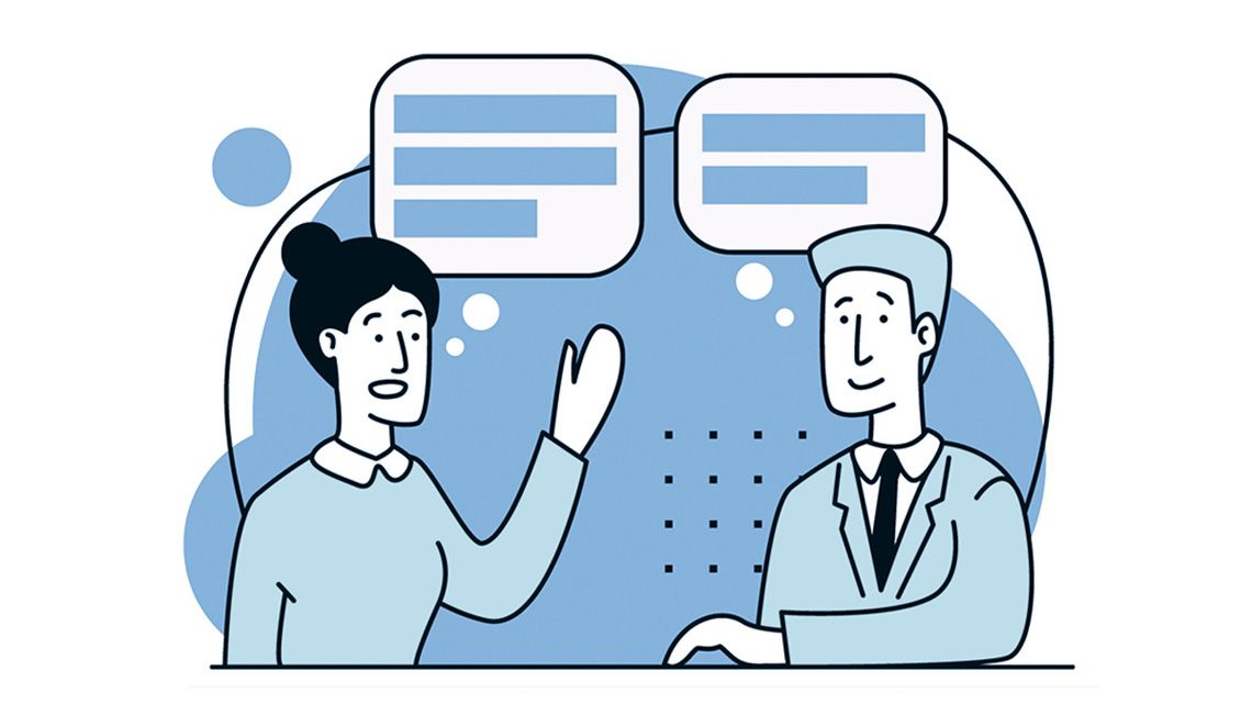 1on1で対話する上司と部下のイラスト