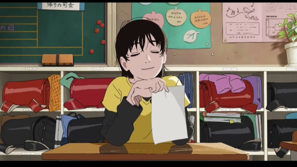 本作の主人公・藤野。学年新聞で四コマ漫画を連載している小学四年生。クラスメートからも絶賛され、漫画には自信を持っている／画像は「avex pictures」YouTubeのスクショ