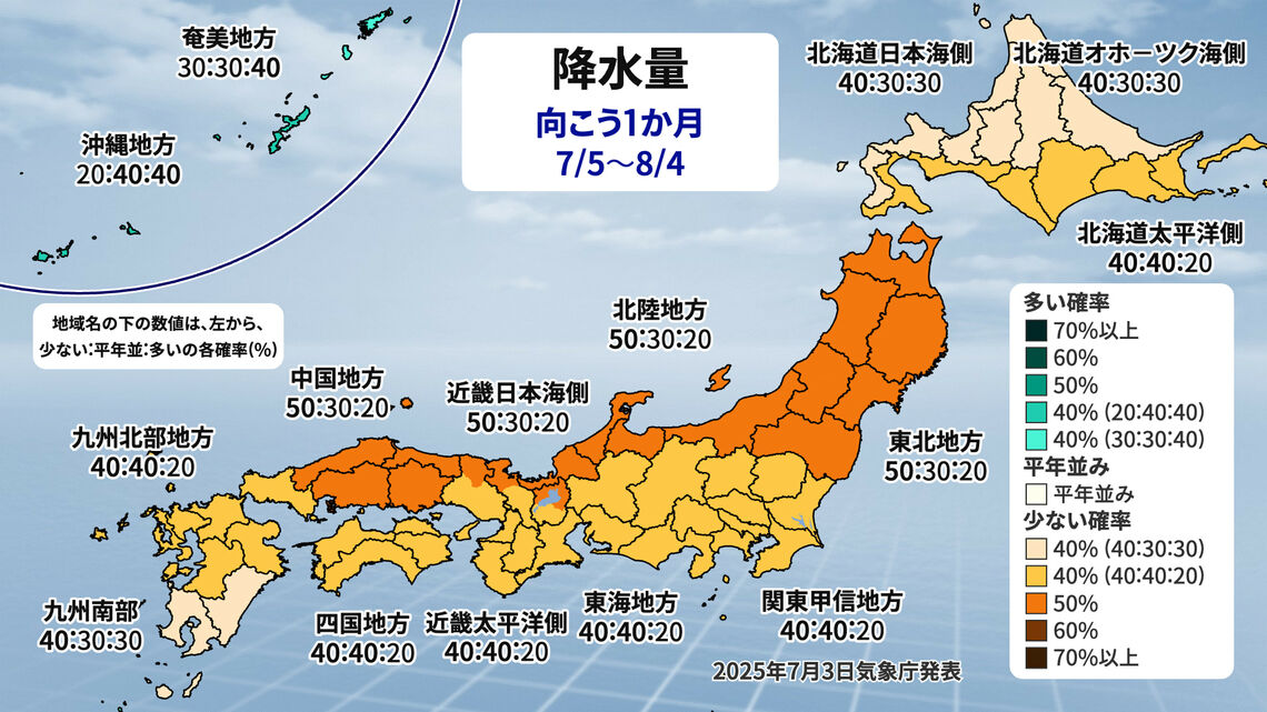 1か月予報（降水量）（出典：weathermap）