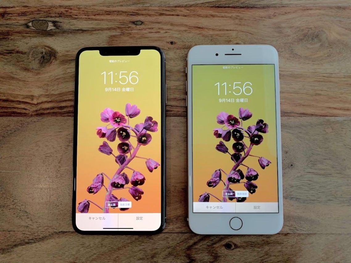 iPhone XS Max（左）とiPhone 8 Plus（右）