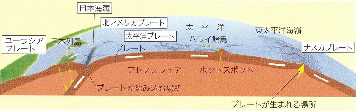 アイスランドは、この図で「プレートが生まれる場所」となっている東太平洋海嶺と同じような条件にある（出所：東京大学地震研究所）