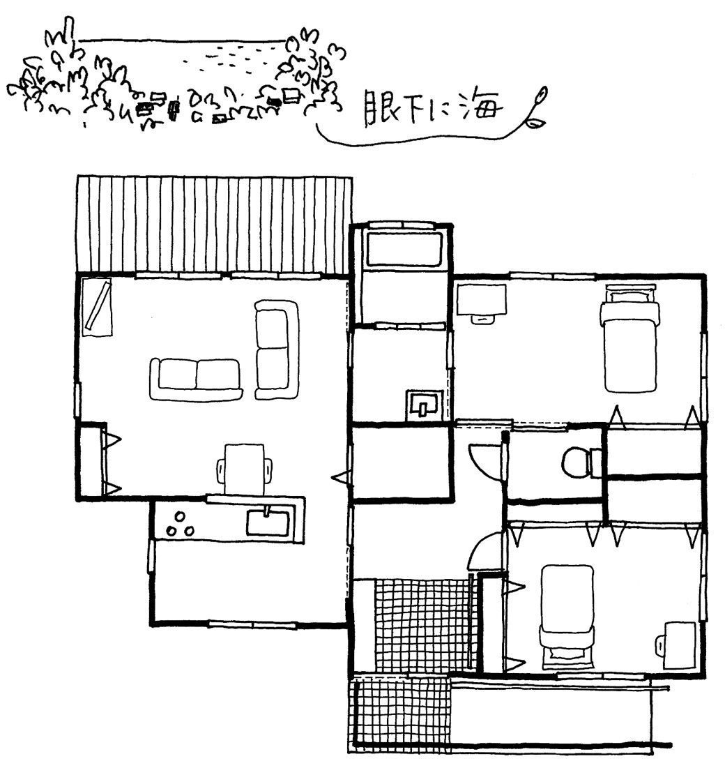 Tさん夫婦の60ハウスの間取り（イラスト：『人気建築家と考える50代からの家』より）