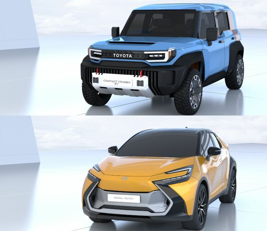 「コンパクトクルーザーEV」（上）と「スモールSUEV」（写真：トヨタグローバルニュースルーム）