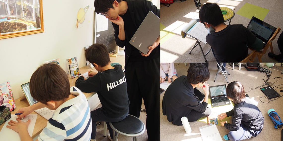 蓑手氏や五木田氏はフロアを回りながら子どもたちに寄り添う