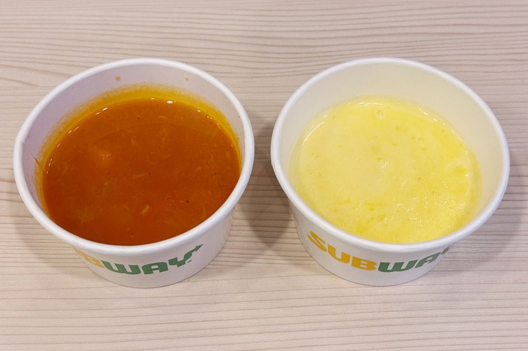 サブウェイ ゴロゴロ野菜のトマト&クラムスープ 濃厚カントリーコーンスープ