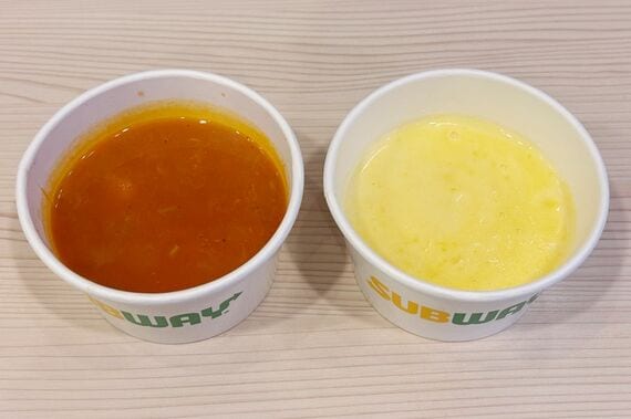 サブウェイ ゴロゴロ野菜のトマト&クラムスープ 濃厚カントリーコーンスープ