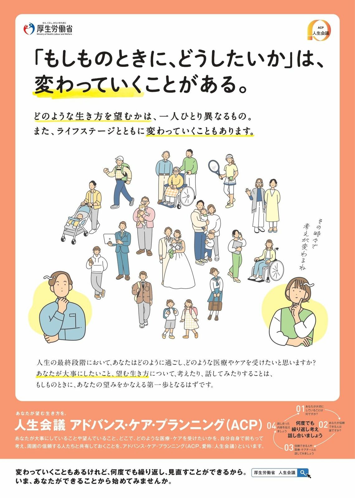 「『人生会議』してみませんか」のポスター（厚生労働省ホームページより）※一部加工しています