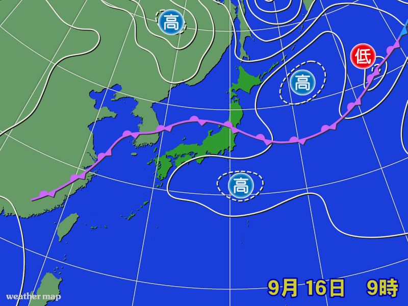 9月16日の天気図（出典：weathermap）