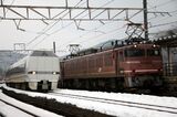 特急「しらさぎ」に追い越されるEF81形（撮影：南正時）