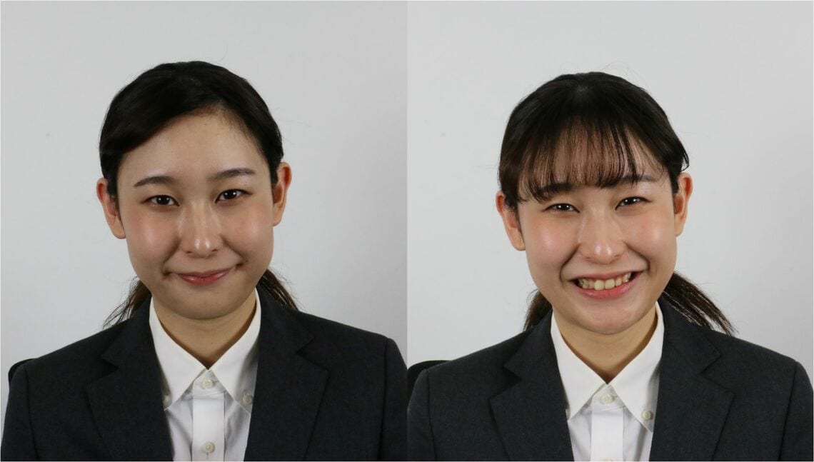 目が笑っていない左側はどこか冷たい印象を与える（写真：空気を読むを科学する研究所）