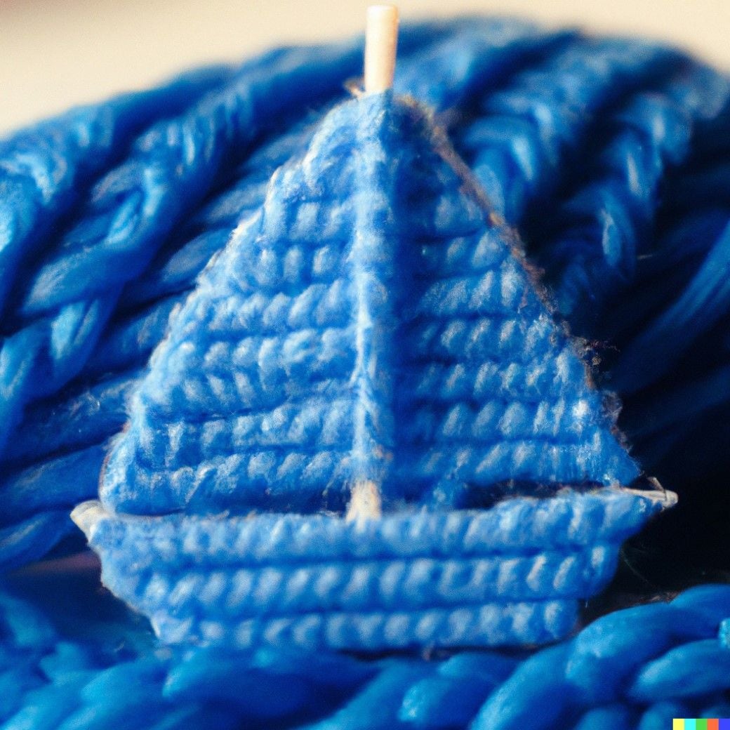 ダリ2が生成した「青い毛糸で編んだヨットの高品質写真」（写真：The New York Times）