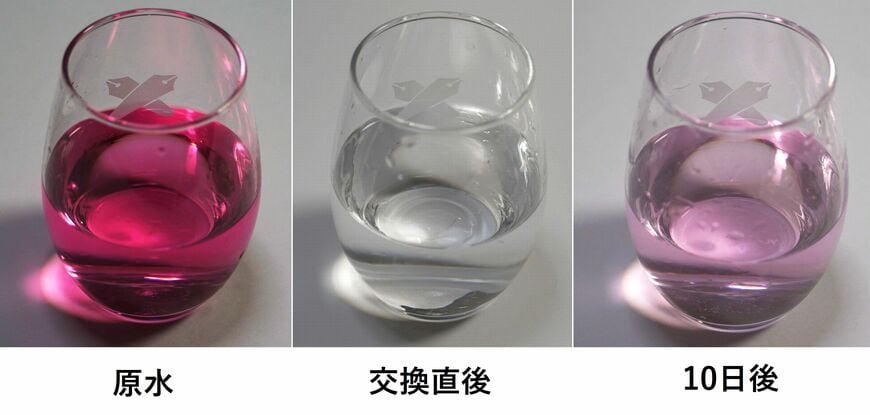 交換直後は塩素をほぼ取り切れているが、使い続けると塩素除去性能は落ちるので、必ず交換が必要となる（写真：筆者撮影）