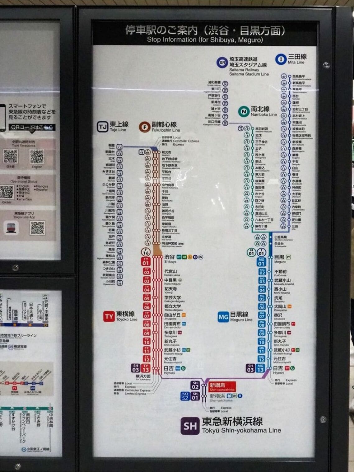 新綱島駅から渋谷・目黒方面への路線図。