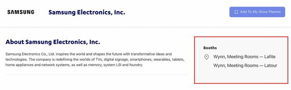 CESの公式サイトでサムスンについて検索した結果