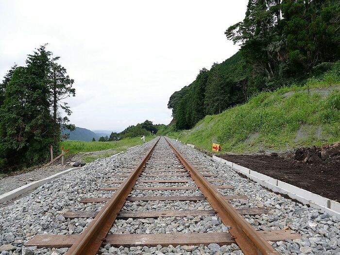 線路は山の中腹を通っている