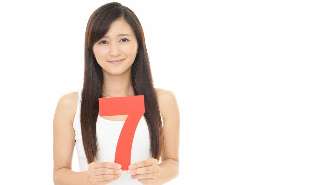 7という数字を手に掲げる女性