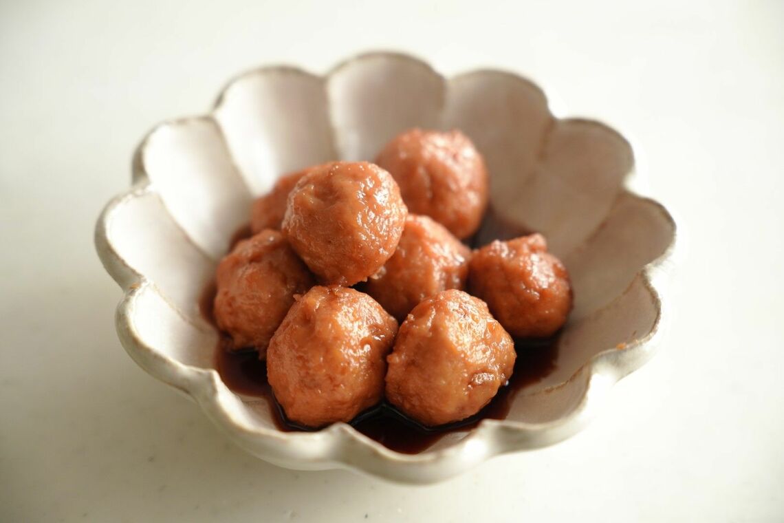 できあがった鶏団子の照り煮