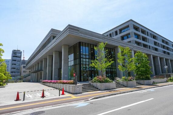 やなせたかしが働いた高知新聞社がある高知市の官庁街(県庁、市役所、高知新聞社)
