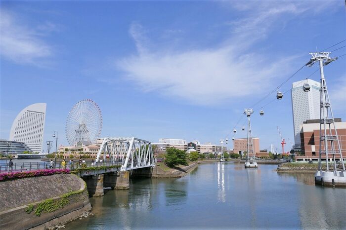 遊歩道の汽車道（左）と並行する