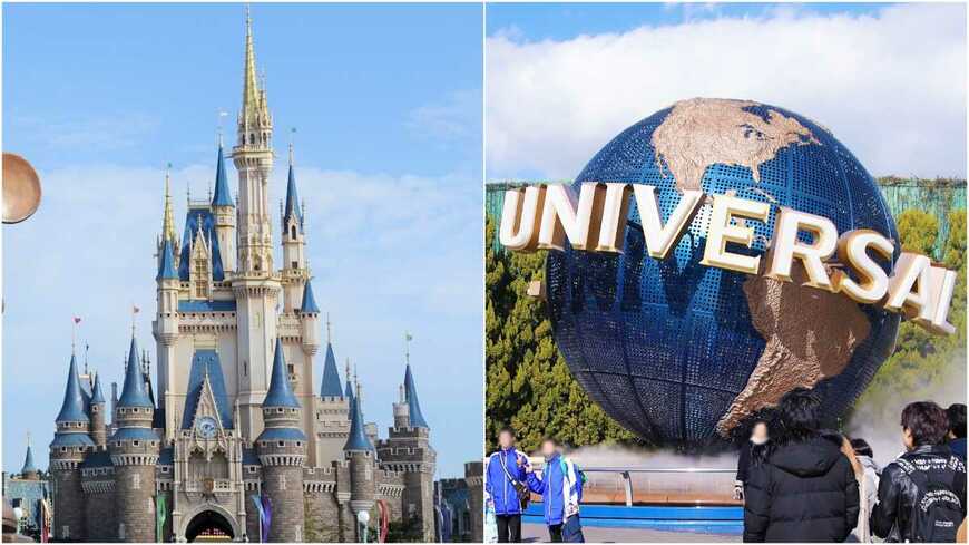 日本を代表する2つのテーマパーク、東京ディズニーリゾートとユニバーサル・スタジオ・ジャパン。この春、お得に楽しみ尽くすためのテクニックを紹介する（左写真：編集部撮影、右写真：今井康一撮影）