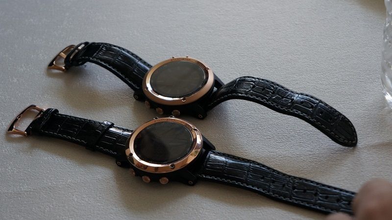 手前が日本向けモデルの「fenix3J Sapphire Rose Gold」。ベゼルがグロス仕上げとなっている