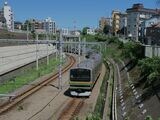 山手貨物線を走る湘南新宿ラインの列車（筆者撮影）