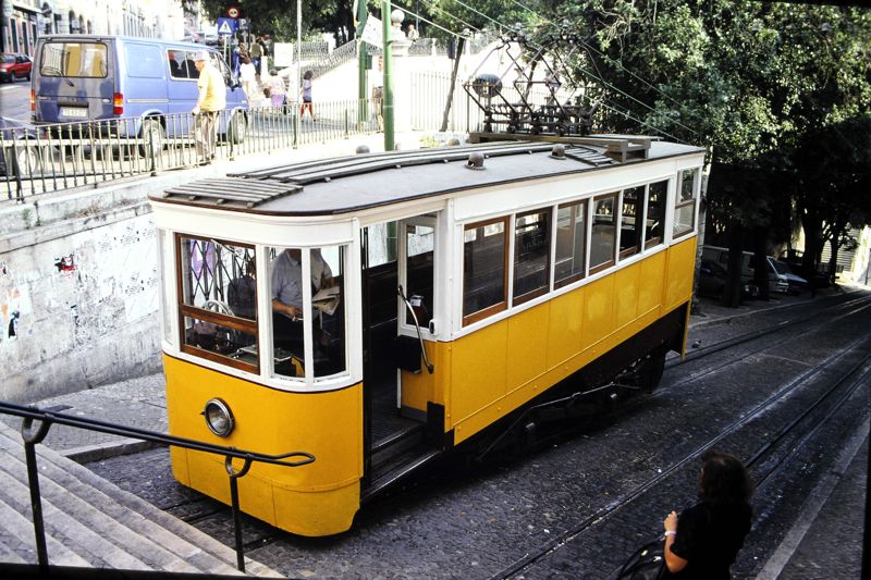 事故を起こしたグロリア線のケーブルカー（この写真のみ1996年 筆者撮影）