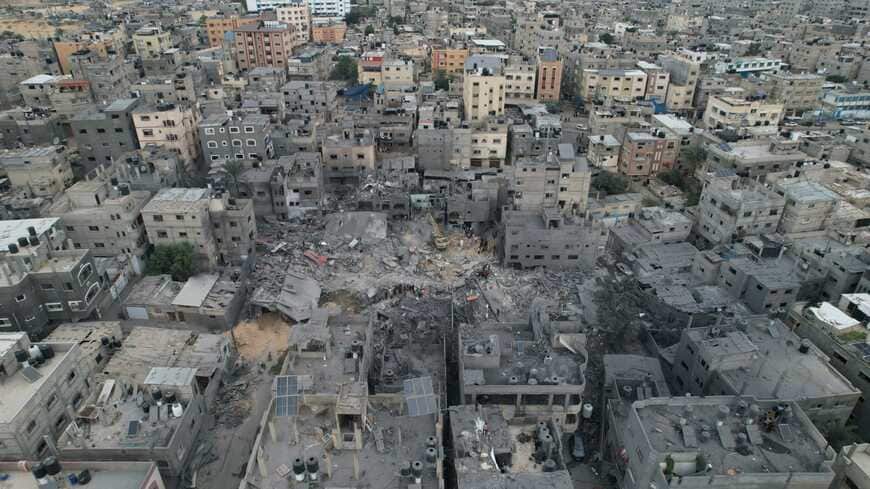 イスラエルの空爆を受け、破壊されたガザ南部の住宅街（写真：Ahmad Salem／©2023 Bloomberg Finance LP）