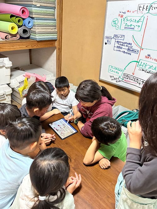 葉山町教育委員会からヒミツキチ森学園に、必要であればタブレット端末の貸し出しも行っている