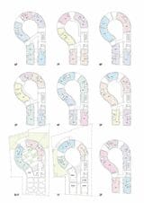 天神町placeの各フロアの平面図（図：伊藤博之建築設計事務所提供）