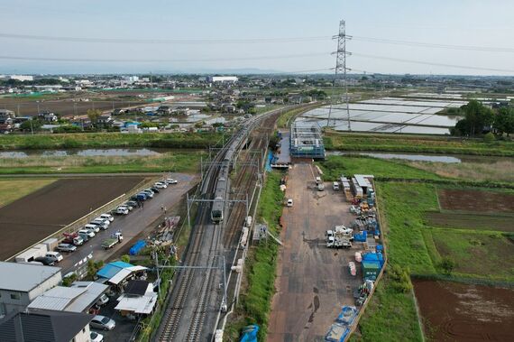 古利根川橋梁 2025年5月上り線切り換え後現況空撮