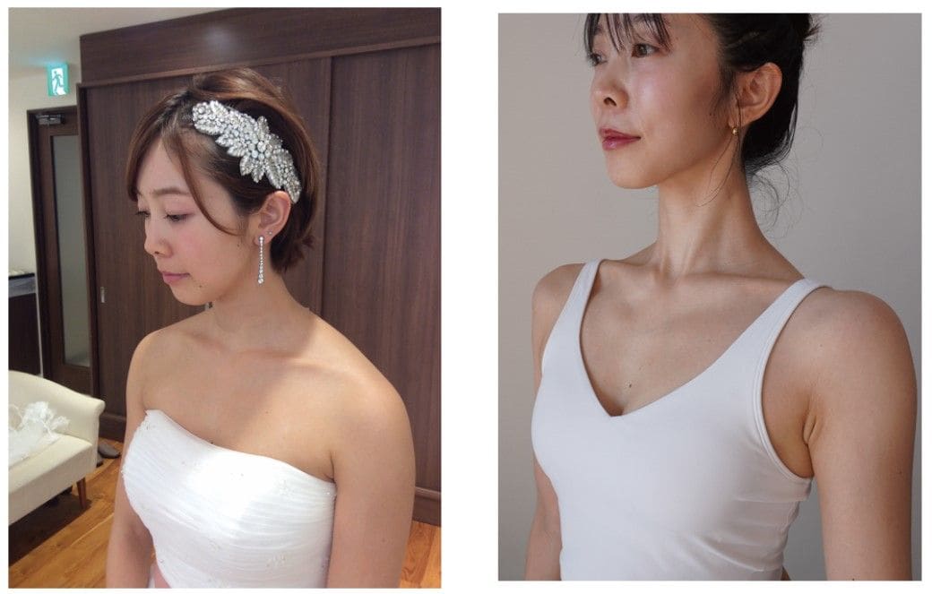 左は過去の写真、右が現在の写真。見た目は右の方が細いが、実は左の時の方が体重は軽かった（画像：『ダイエットするよりキレイになれる 上半身リセット』より）