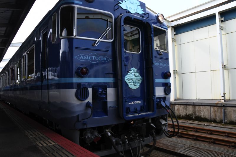 JR西日本の観光列車「あめつち」のラッピング（記者撮影）