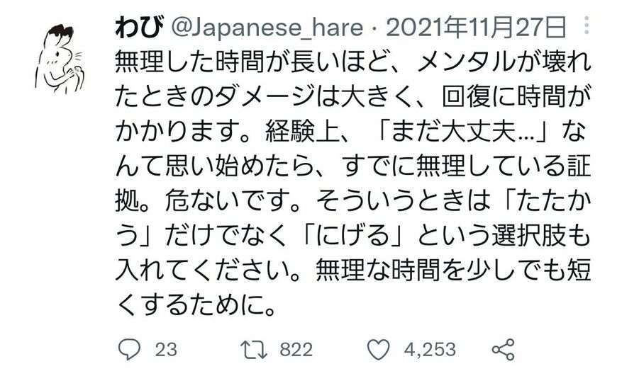 ツイッターで支持されたわびさんのつぶやき