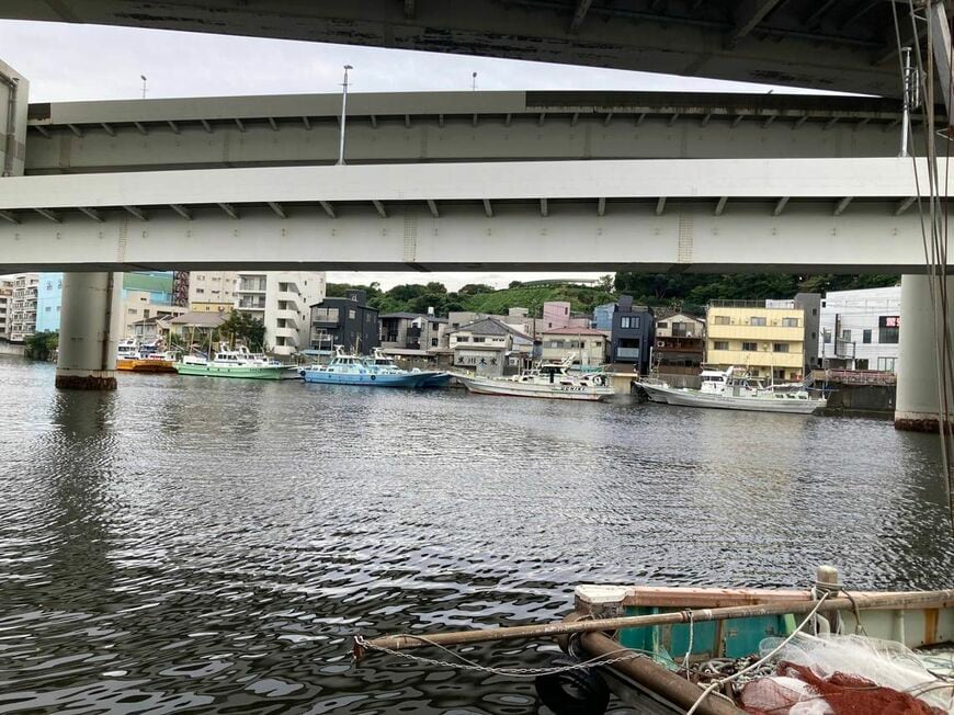 対岸から撮影した釣り船店