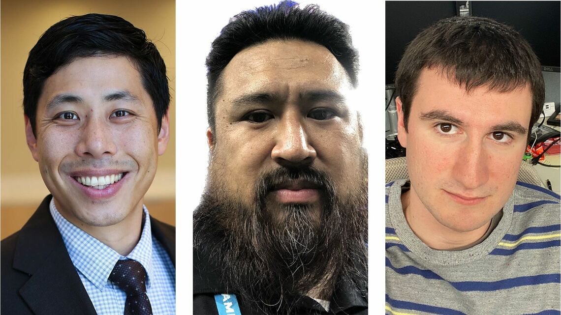 語り合った3人の記者の顔写真
