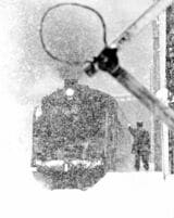 吹雪の滝谷駅に到着するC11形牽引の旅客列車＝1972年（撮影：南正時）